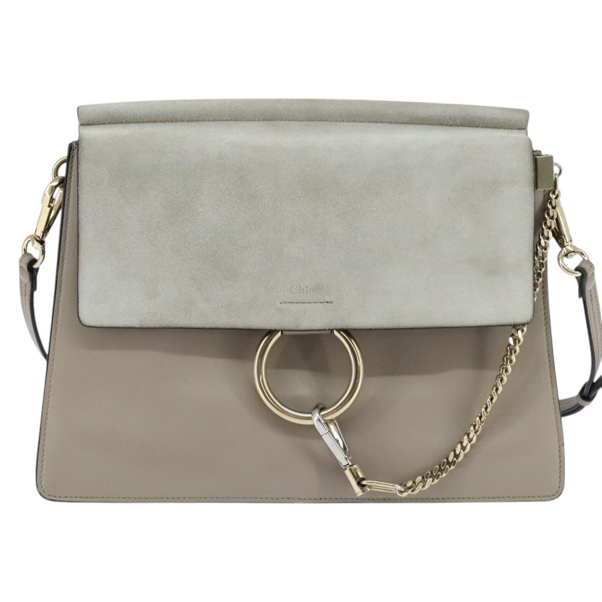 Chloe Fay Shoulder Bag Suede Leather Gray Gold Auth BA7076