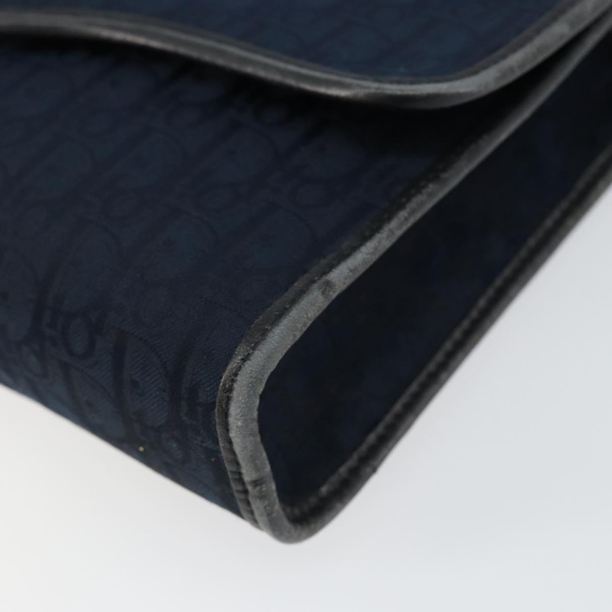 Christian Dior Trotter Canvas Shoulder Bag Navy Gold Auth BA7078