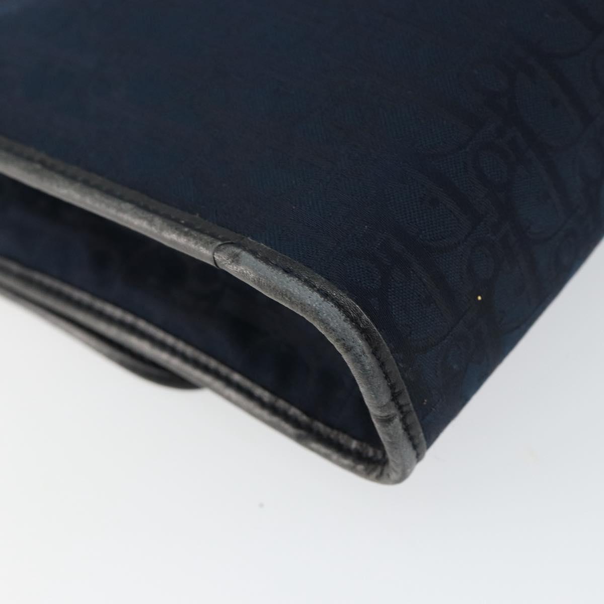 Christian Dior Trotter Canvas Shoulder Bag Navy Gold Auth BA7078