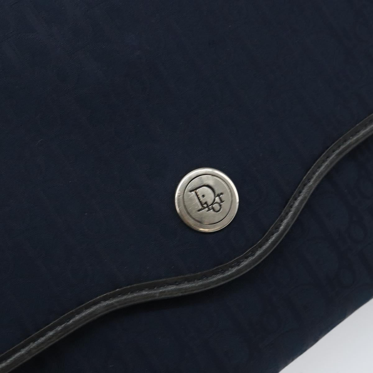 Christian Dior Trotter Canvas Shoulder Bag Navy Gold Auth BA7078