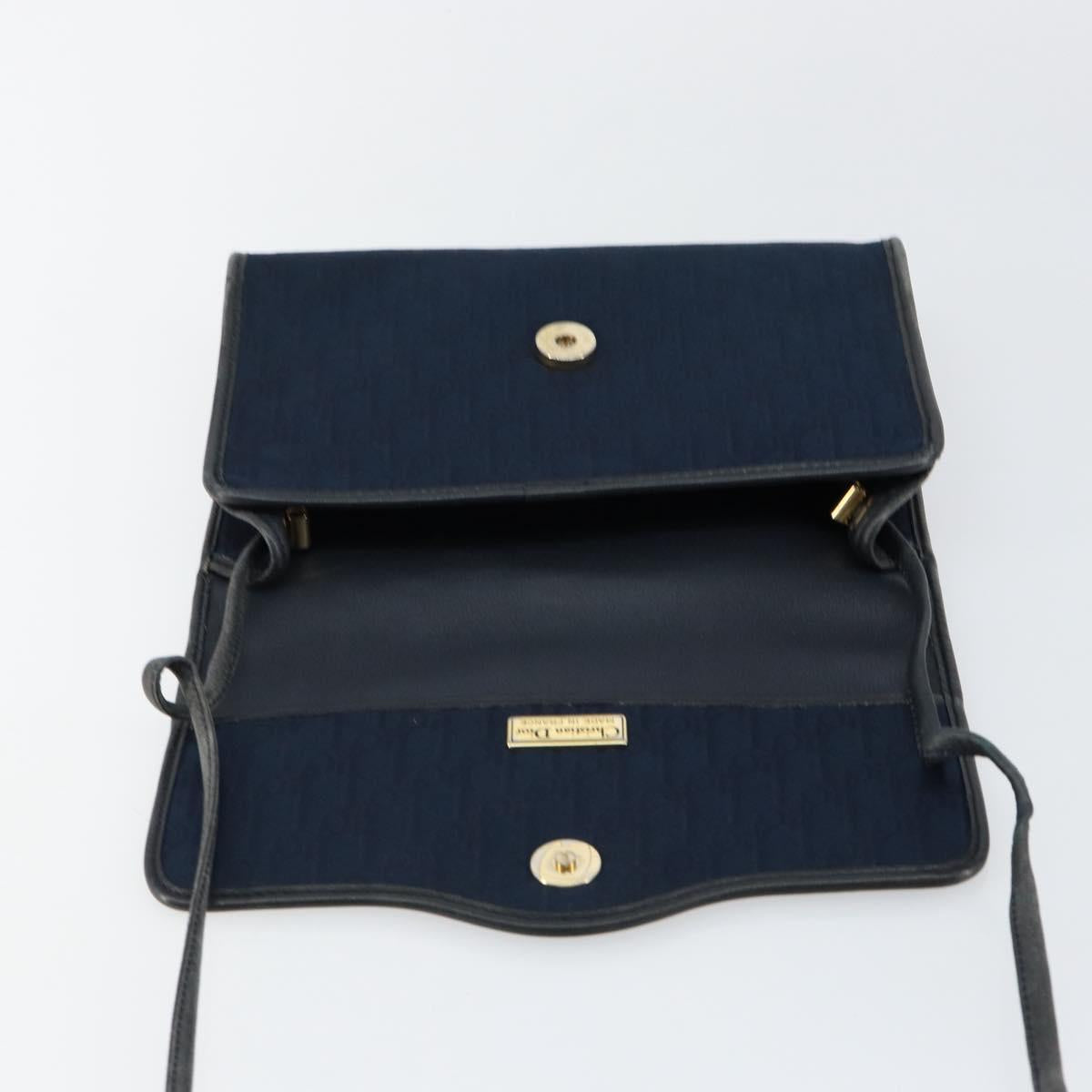 Christian Dior Trotter Canvas Shoulder Bag Navy Gold Auth BA7078