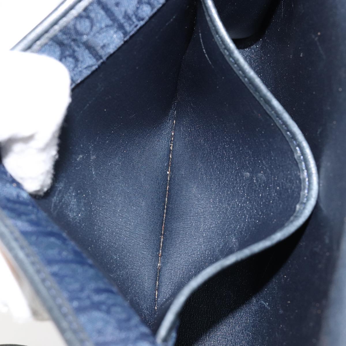 Christian Dior Trotter Canvas Shoulder Bag Navy Gold Auth BA7078