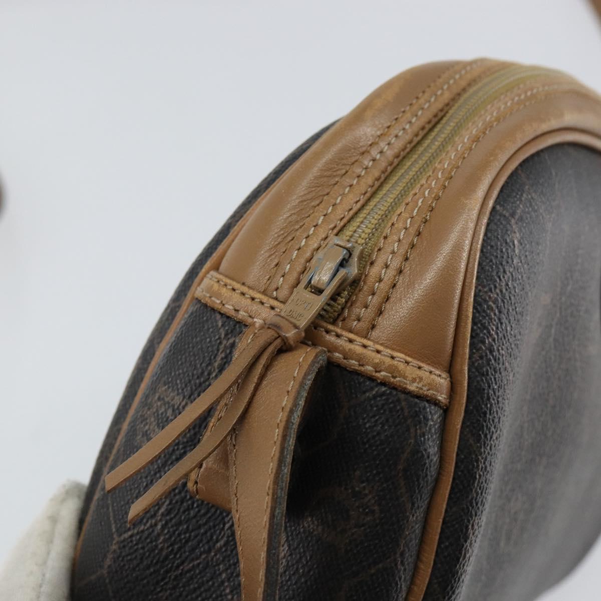 Christian Dior Honeycomb Canvas Shoulder Bag PVC Leather Black Gold Auth BA7079