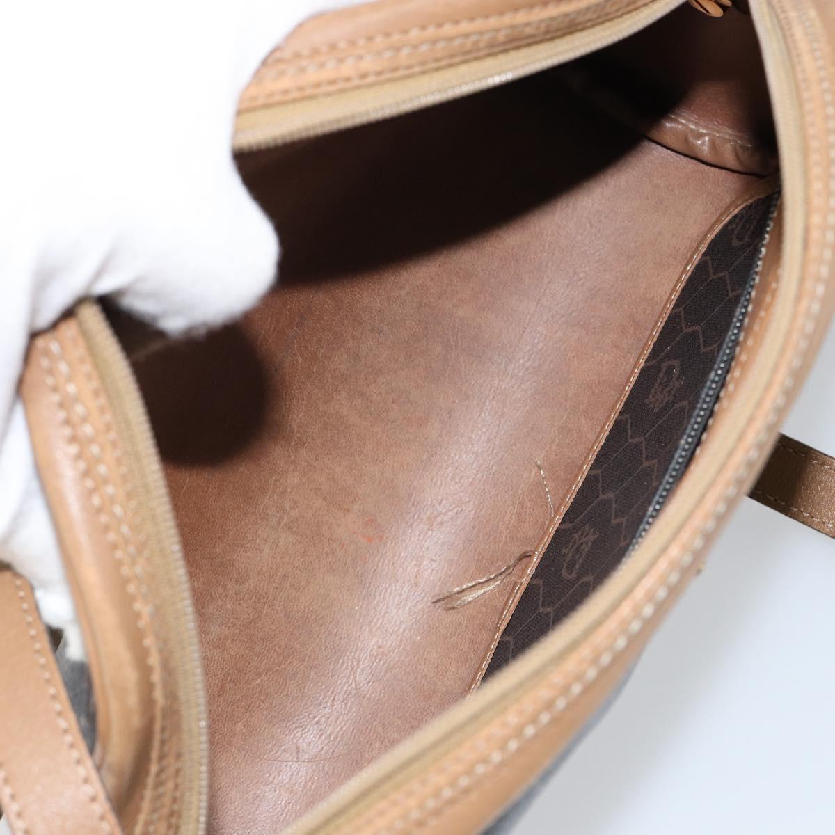 Christian Dior Honeycomb Canvas Shoulder Bag PVC Leather Black Gold Auth BA7079