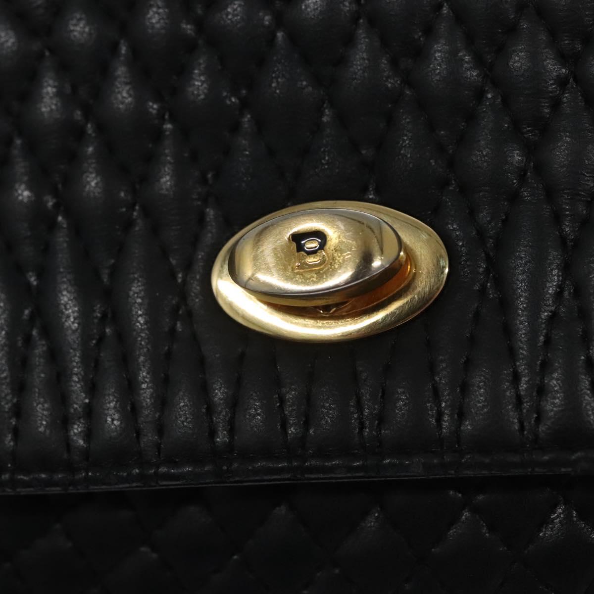 BALLY Quilted Hand Bag Leather Black Auth BA708