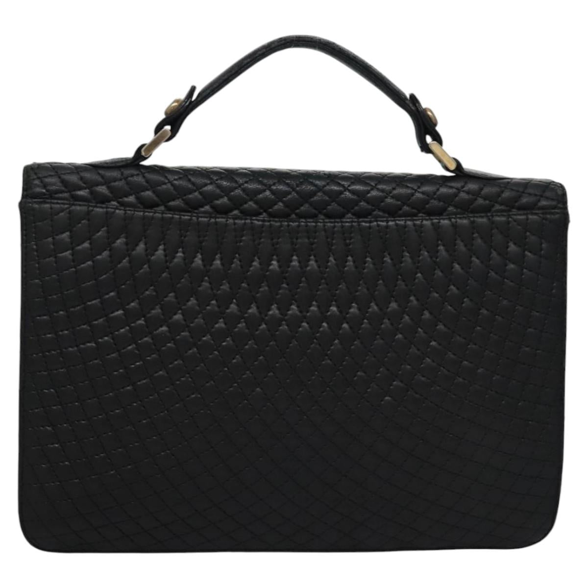 BALLY Quilted Hand Bag Leather Black Auth BA708