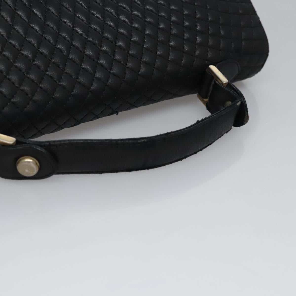 BALLY Quilted Hand Bag Leather Black Auth BA708