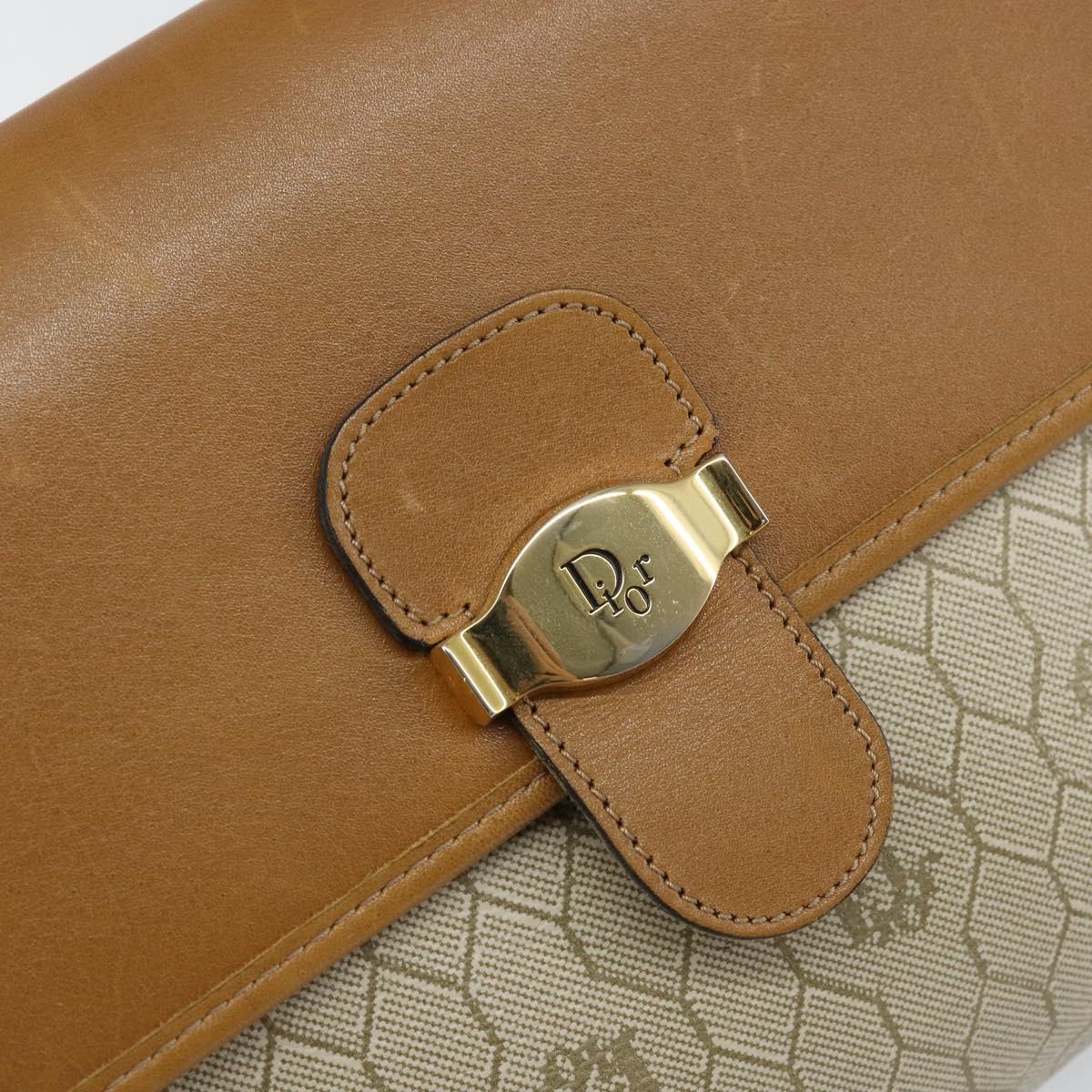 Christian Dior Honeycomb Canvas Shoulder Bag PVC Leather Beige Gold Auth BA7080
