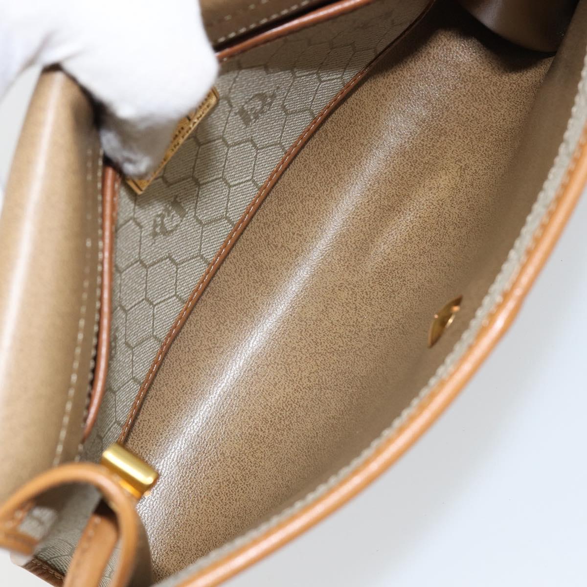Christian Dior Honeycomb Canvas Shoulder Bag PVC Leather Beige Gold Auth BA7080