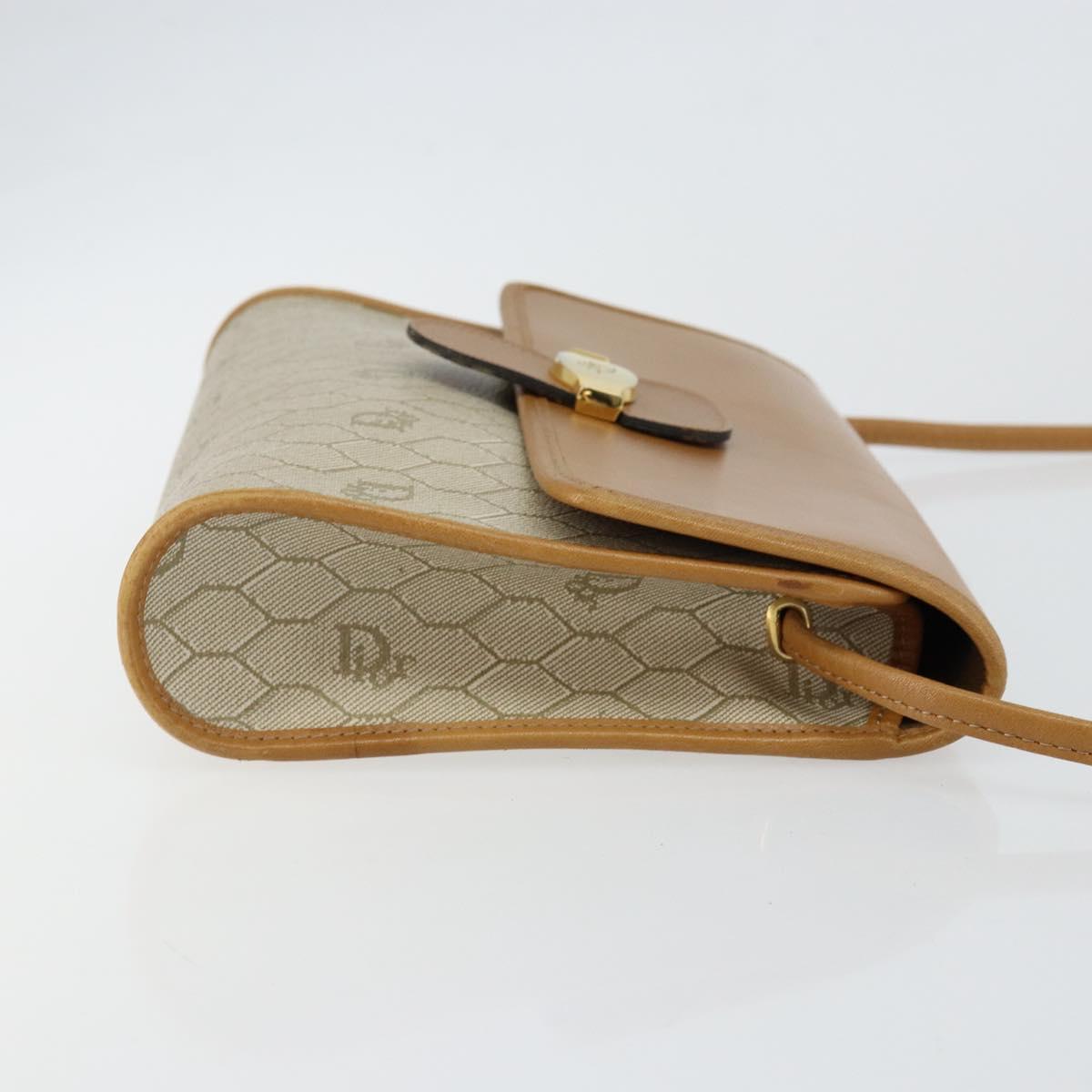 Christian Dior Honeycomb Canvas Shoulder Bag PVC Leather Beige Gold Auth BA7080