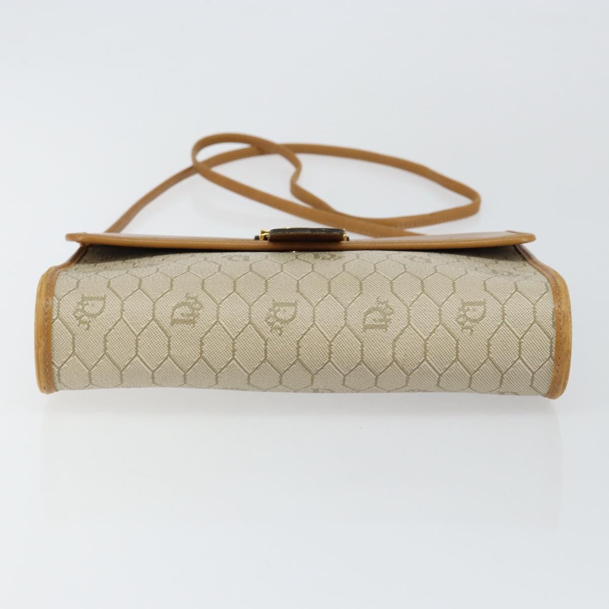 Christian Dior Honeycomb Canvas Shoulder Bag PVC Leather Beige Gold Auth BA7080