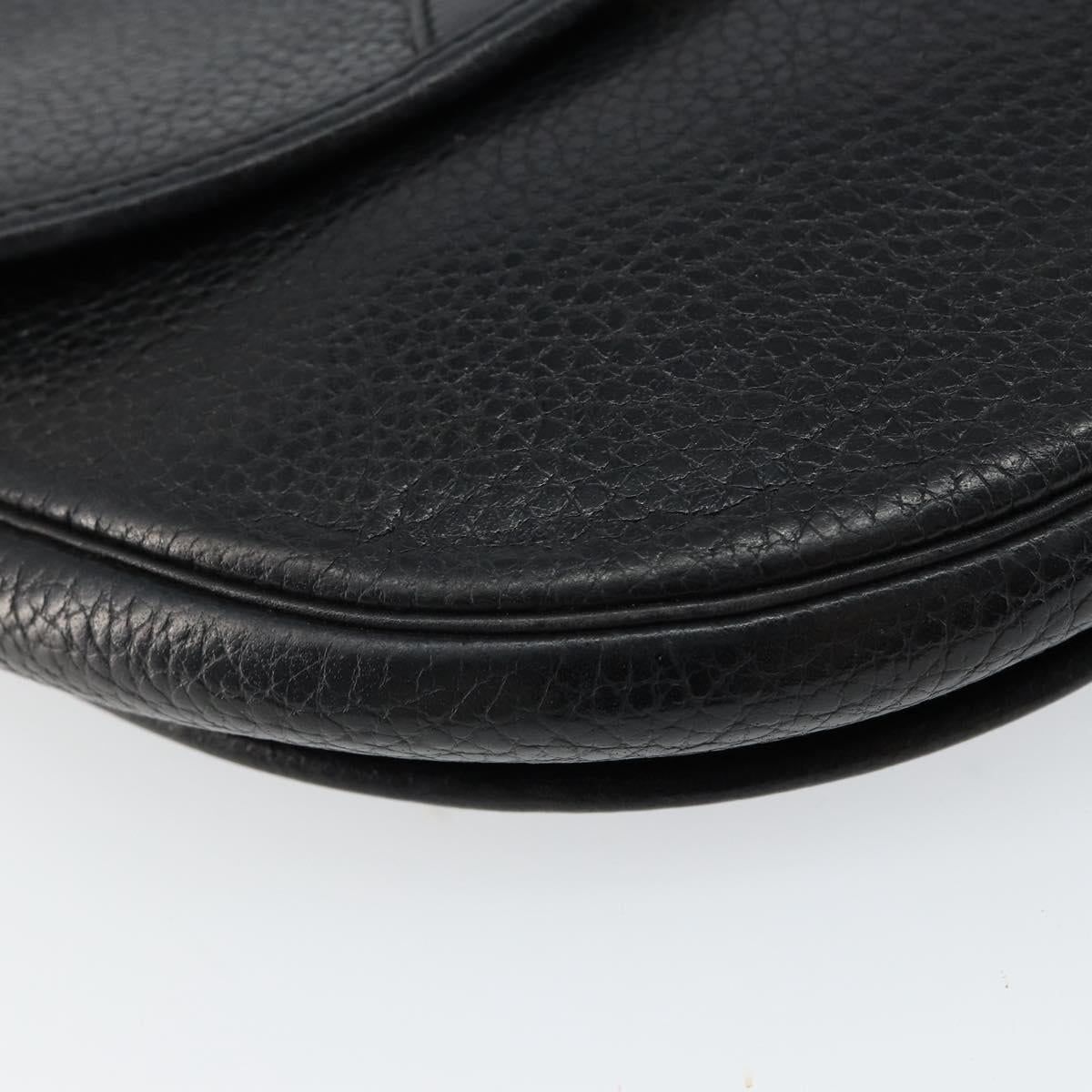 Christian Dior Shoulder Bag Leather Black Gold Auth BA7081