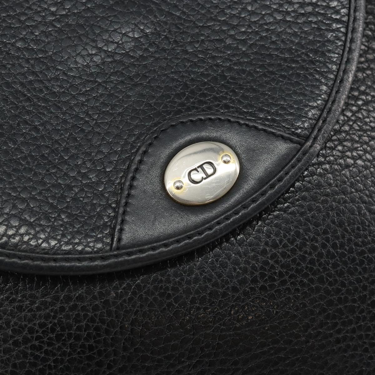 Christian Dior Shoulder Bag Leather Black Gold Auth BA7081