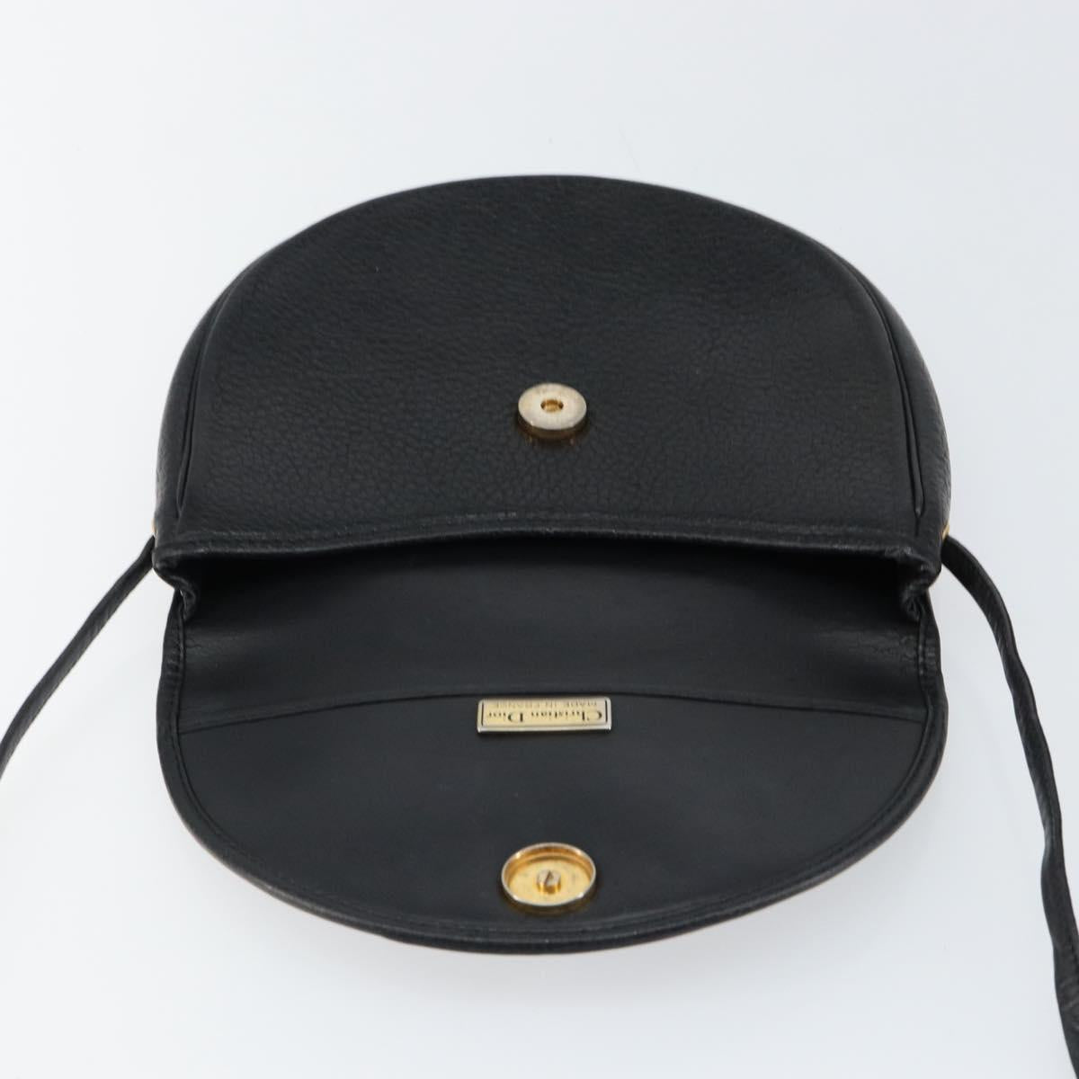 Christian Dior Shoulder Bag Leather Black Gold Auth BA7081