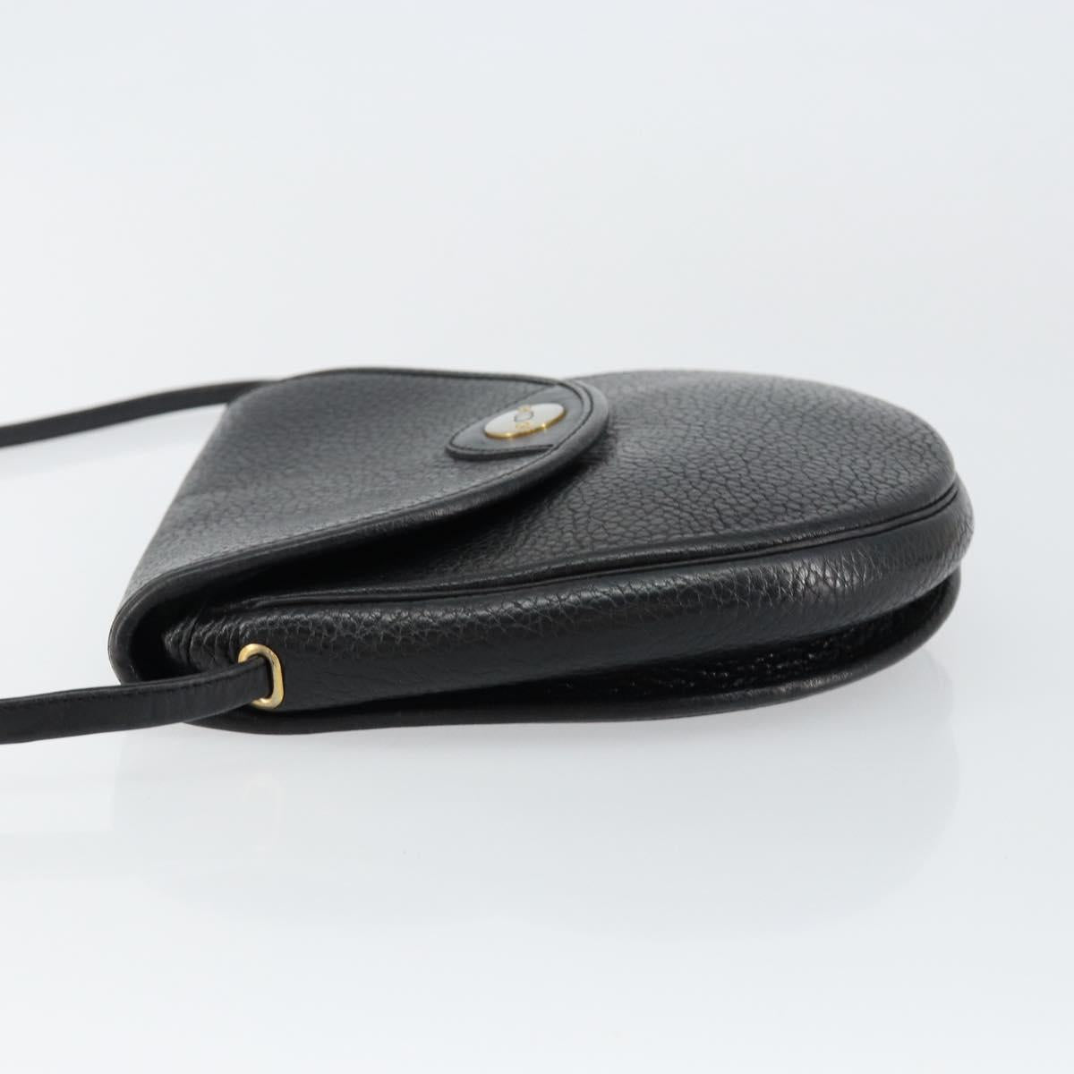 Christian Dior Shoulder Bag Leather Black Gold Auth BA7081