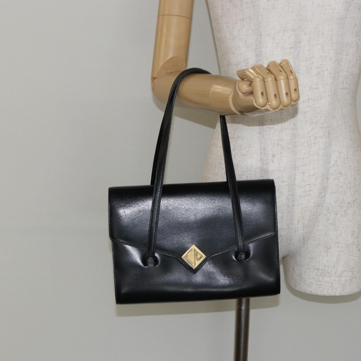 Christian Dior Shoulder Bag Leather Black Gold Auth BA7082