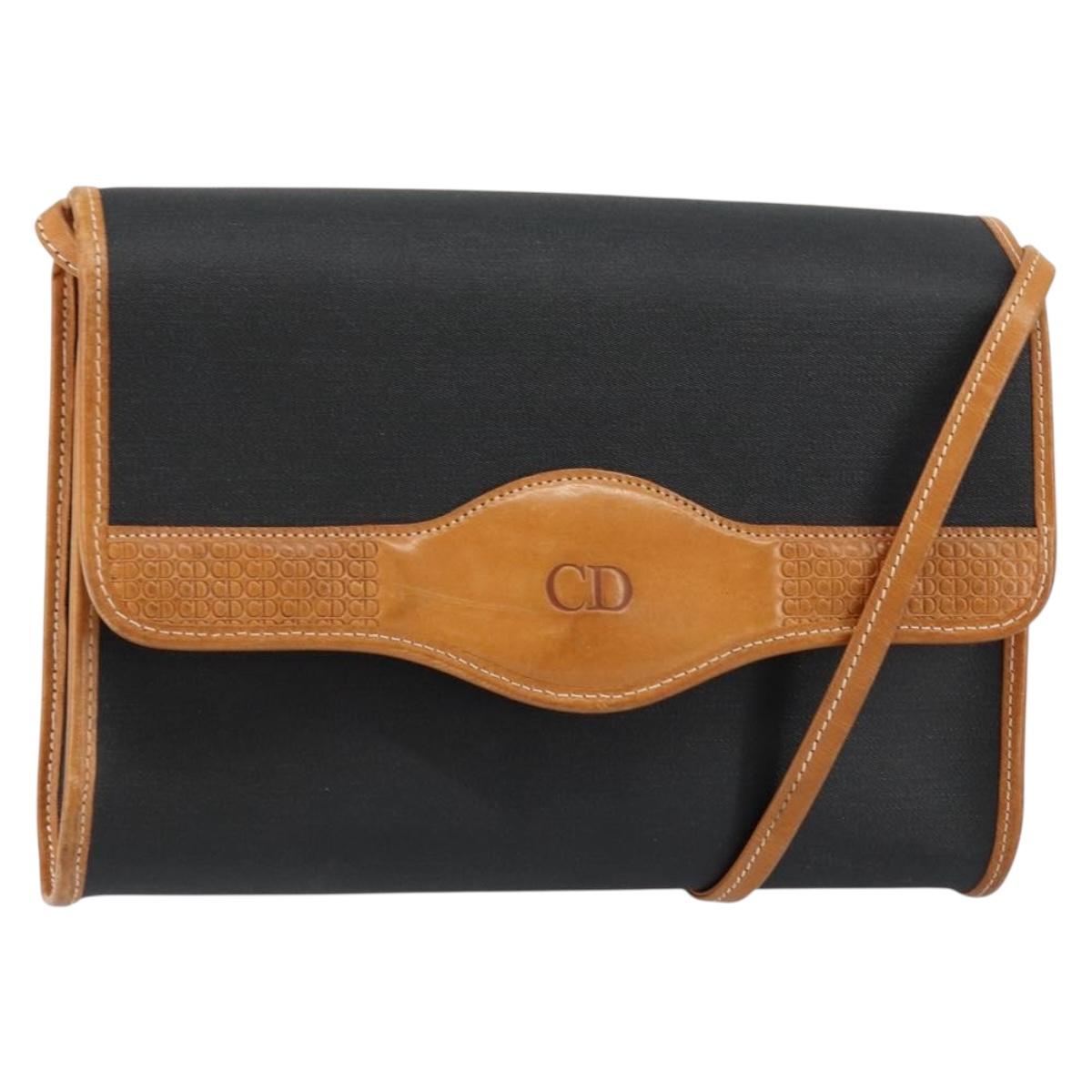 Christian Dior Shoulder Bag Leather Black Gold Auth BA7084