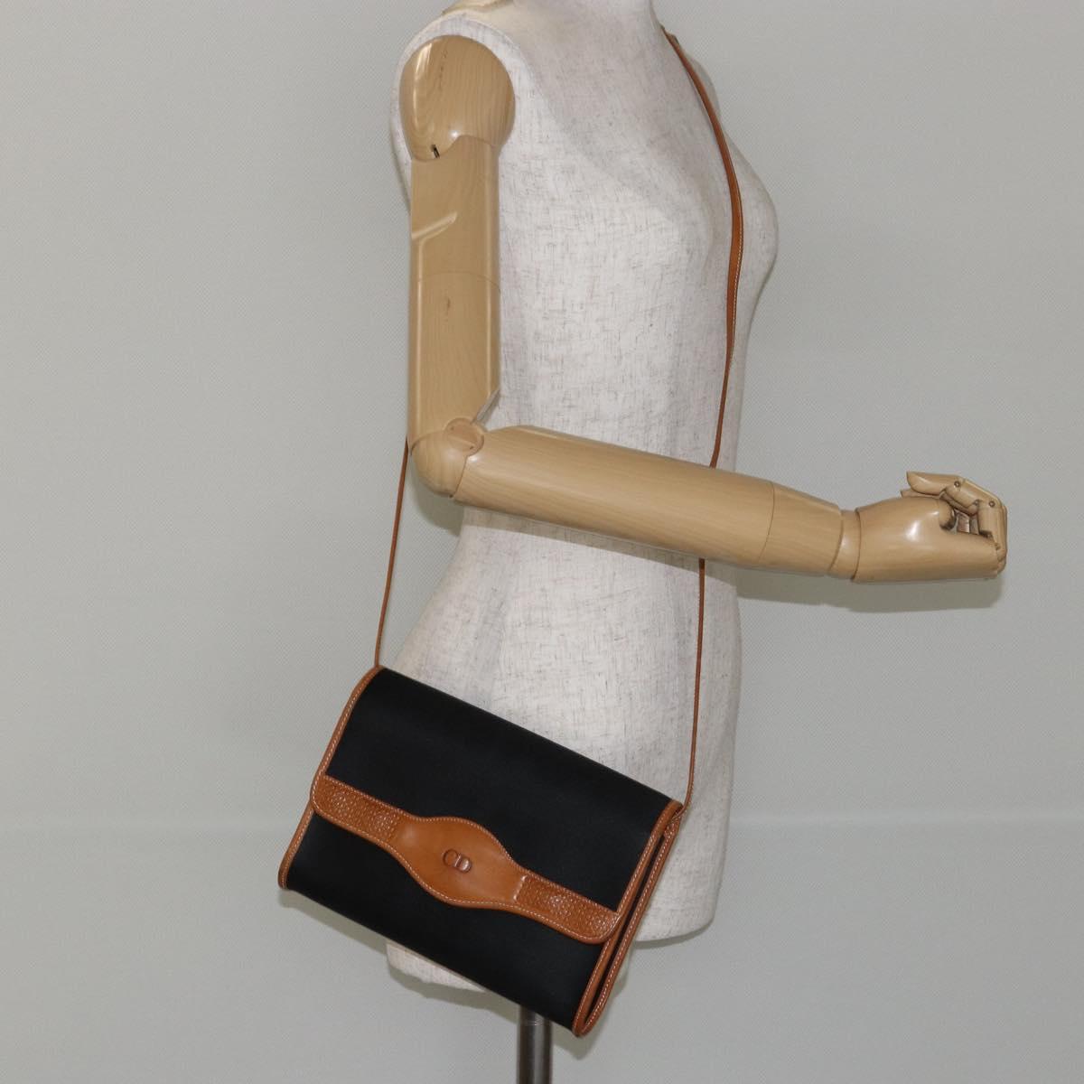 Christian Dior Shoulder Bag Leather Black Gold Auth BA7084