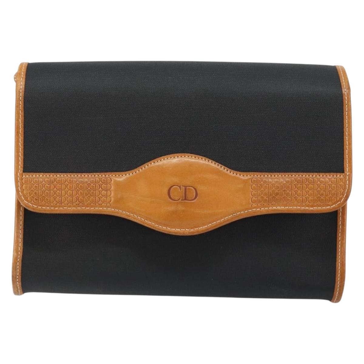 Christian Dior Shoulder Bag Leather Black Gold Auth BA7084