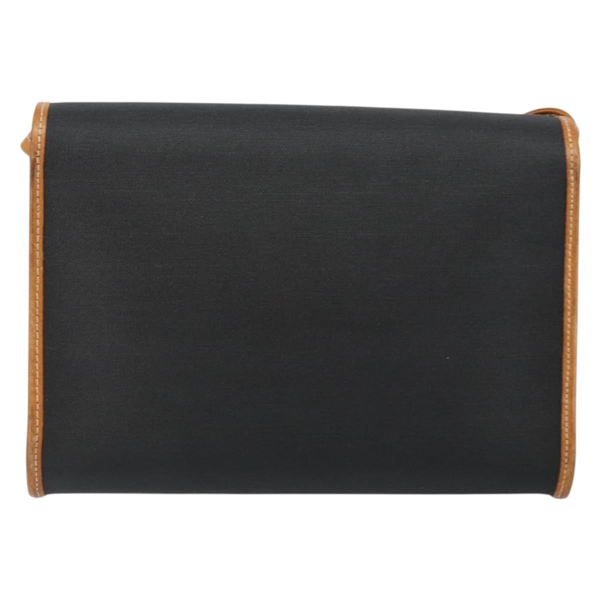 Christian Dior Shoulder Bag Leather Black Gold Auth BA7084