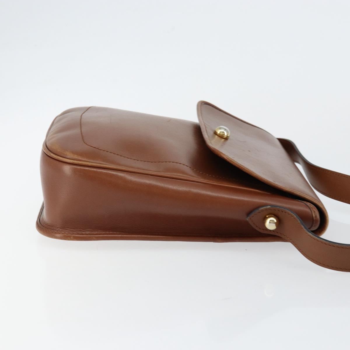 Christian Dior Shoulder Bag Leather Brown Gold Auth BA7085