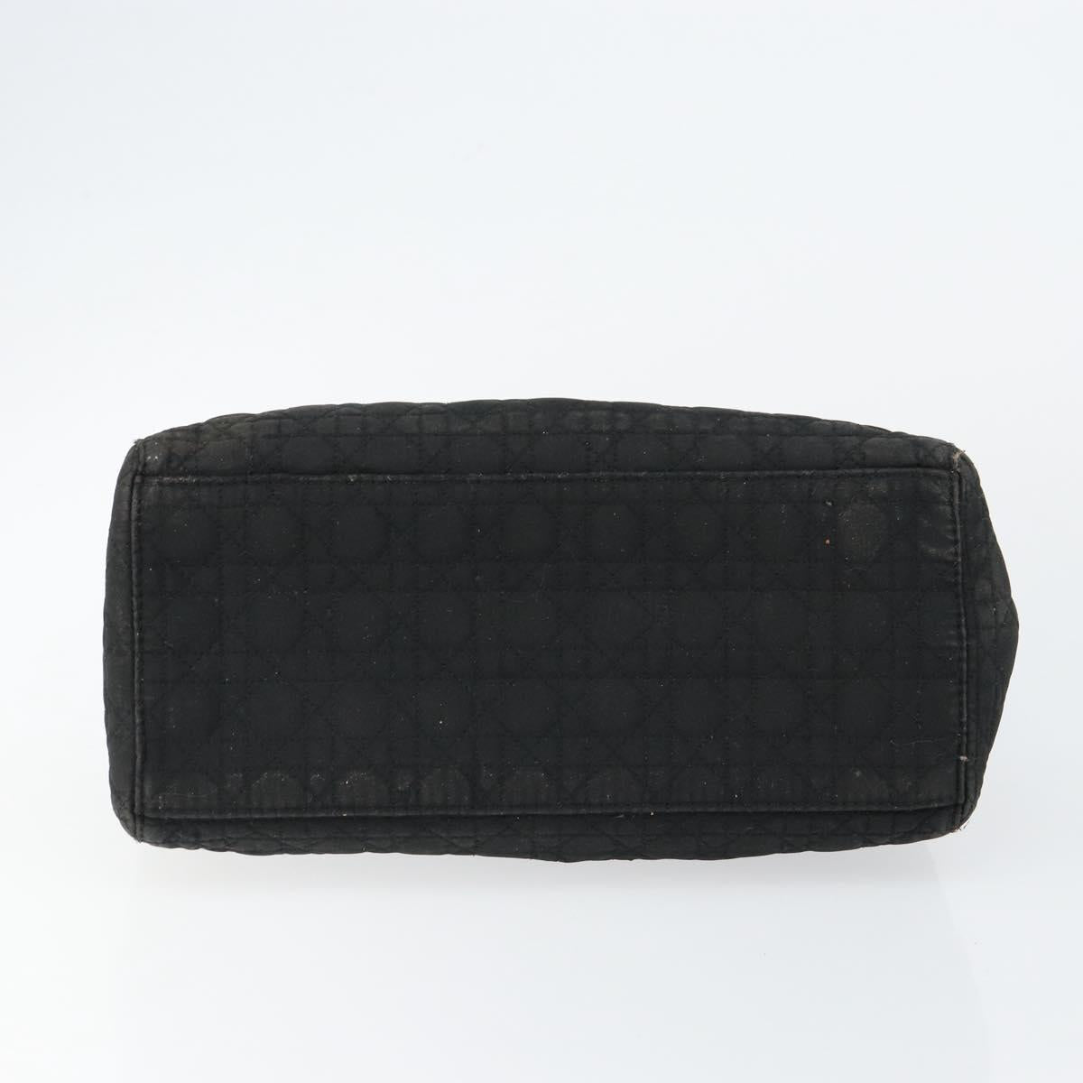 Christian Dior Lady Dior Canage Hand Bag Nylon Black Gold Auth BA7086