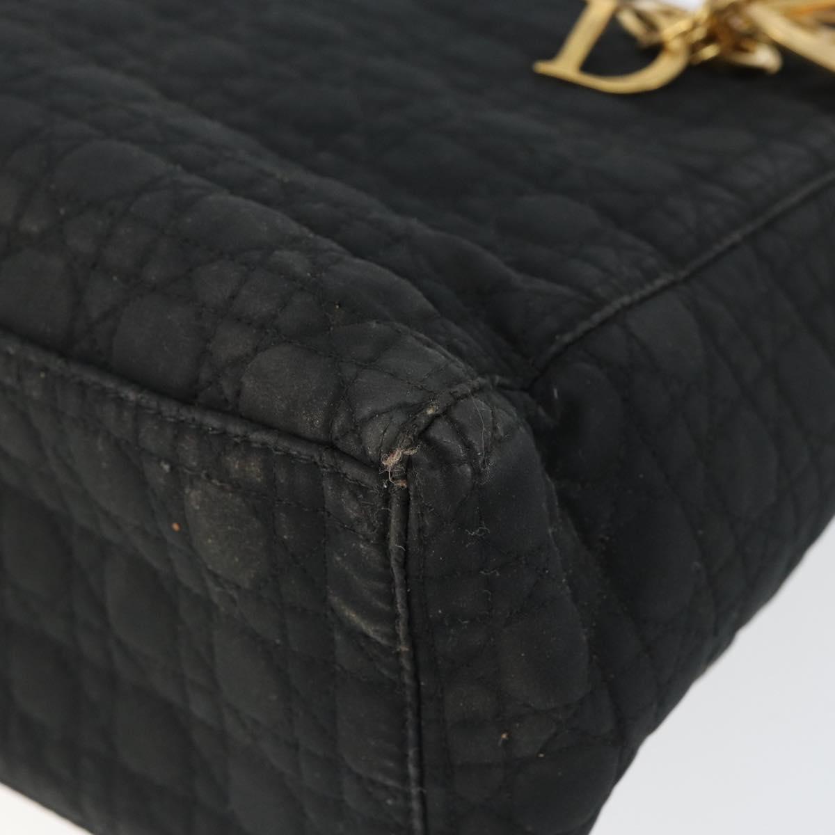 Christian Dior Lady Dior Canage Hand Bag Nylon Black Gold Auth BA7086