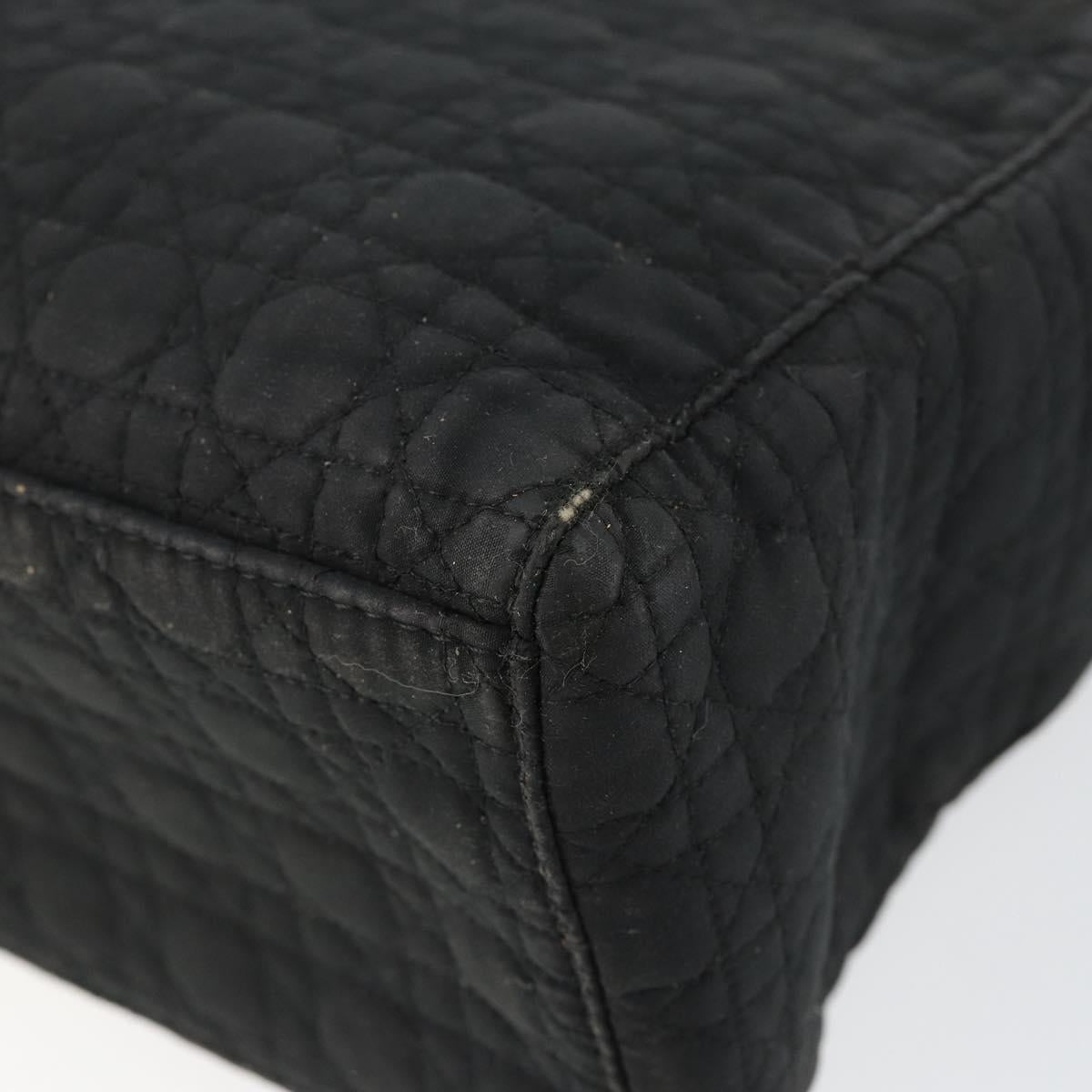 Christian Dior Lady Dior Canage Hand Bag Nylon Black Gold Auth BA7086