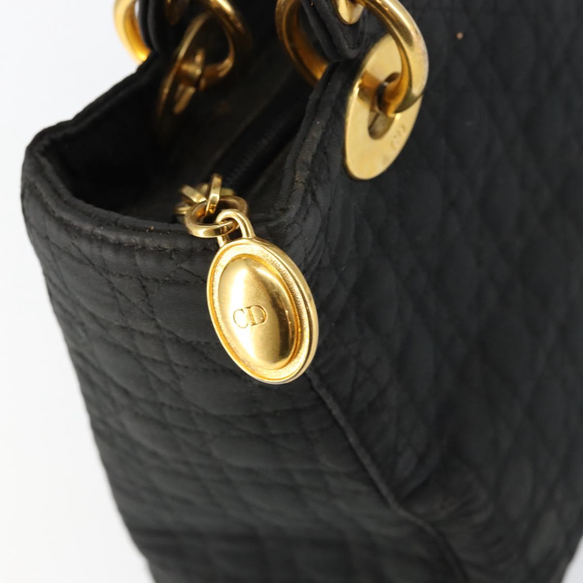 Christian Dior Lady Dior Canage Hand Bag Nylon Black Gold Auth BA7086