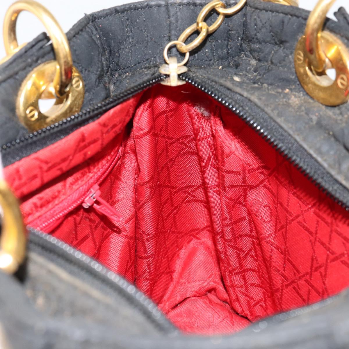 Christian Dior Lady Dior Canage Hand Bag Nylon Black Gold Auth BA7086