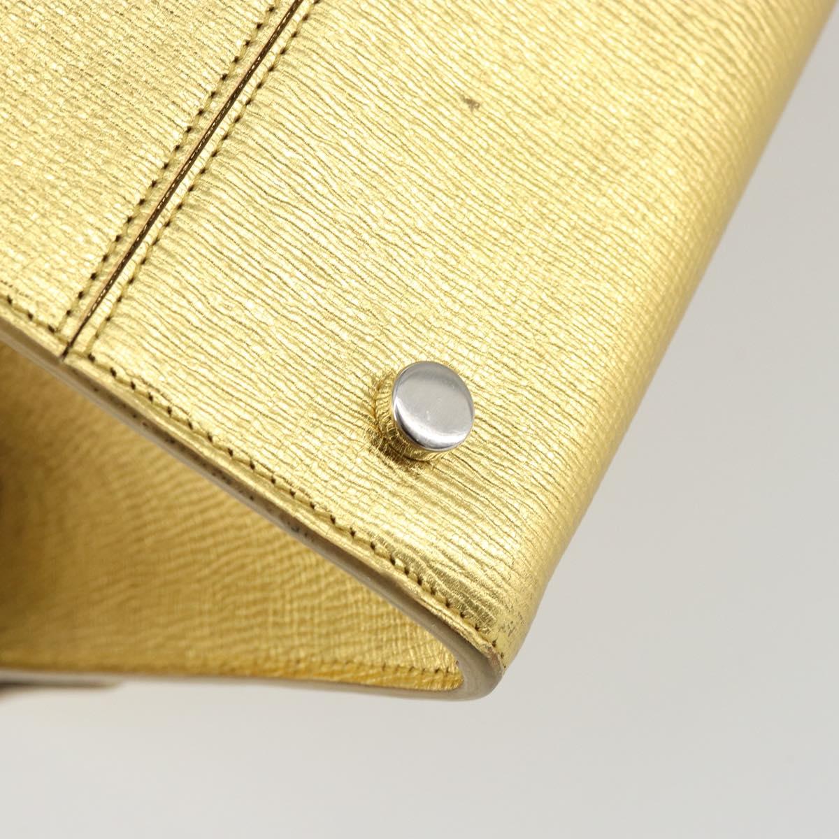 Christian Dior Hand Bag Leather 2way Gold Silver Auth BA7088