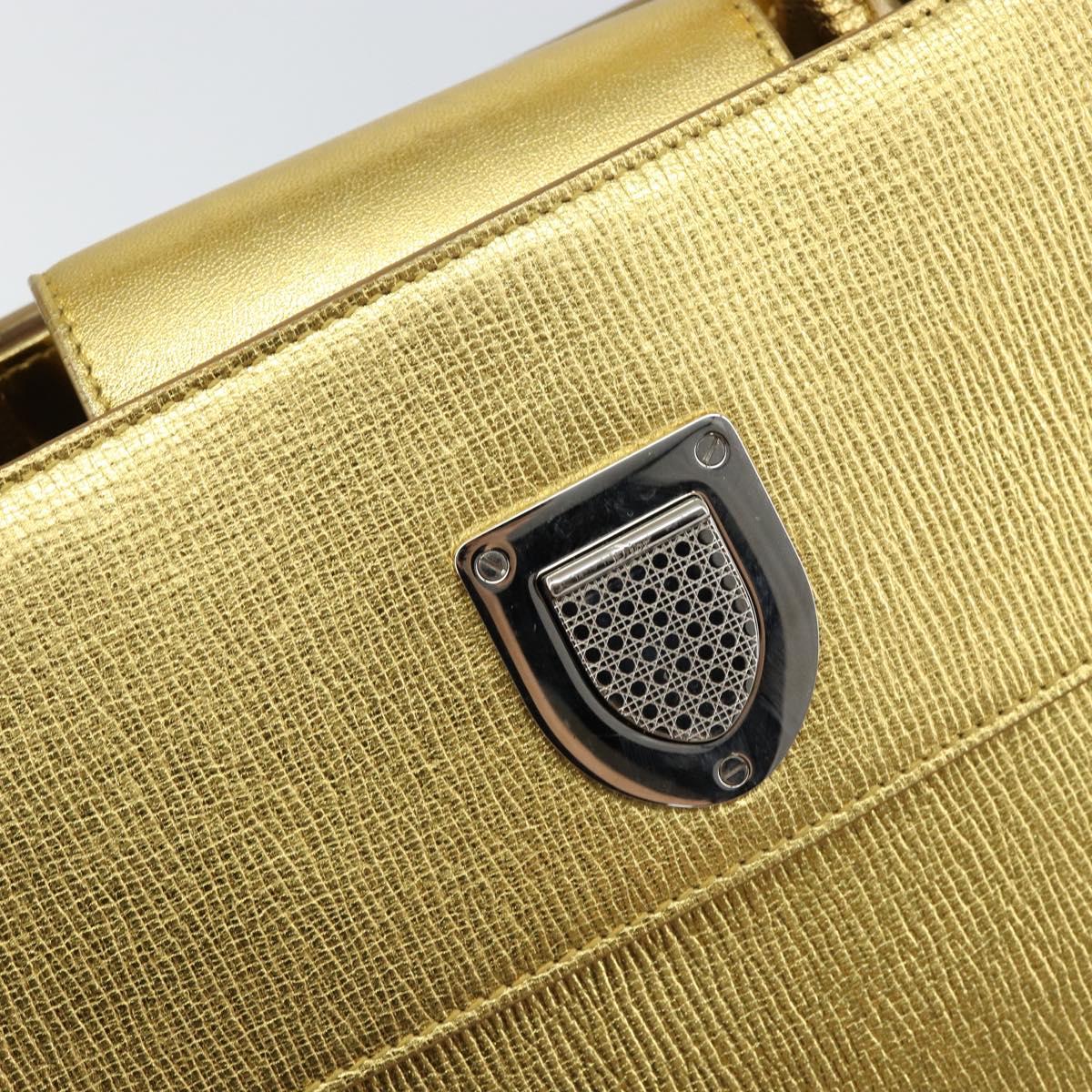 Christian Dior Hand Bag Leather 2way Gold Silver Auth BA7088