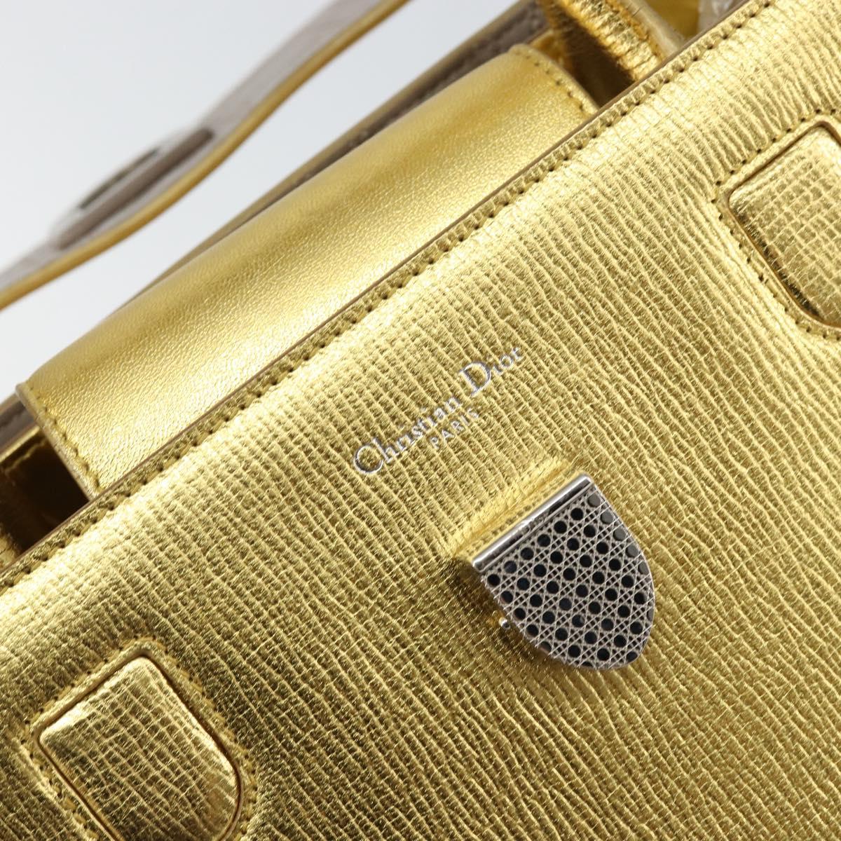 Christian Dior Hand Bag Leather 2way Gold Silver Auth BA7088