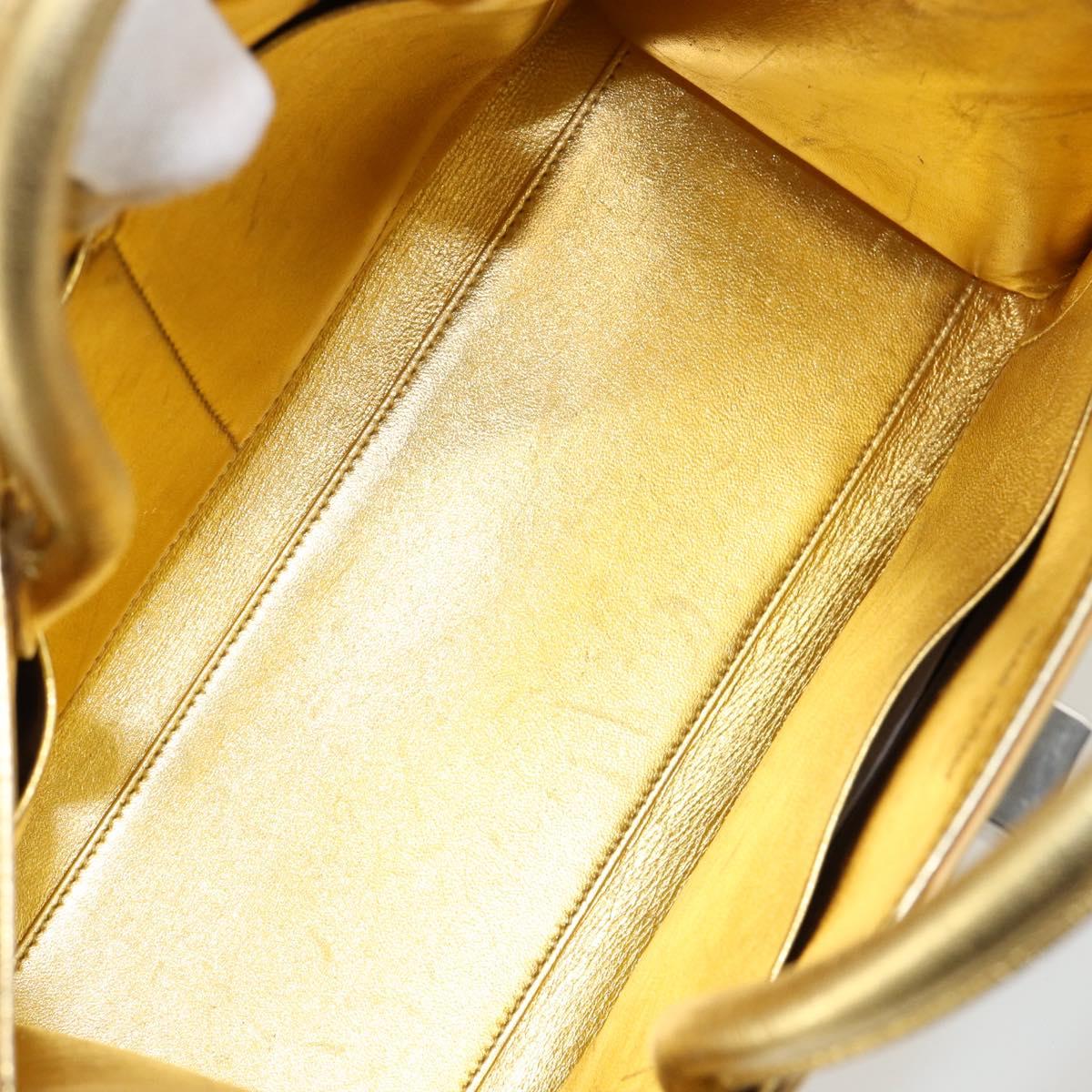 Christian Dior Hand Bag Leather 2way Gold Silver Auth BA7088