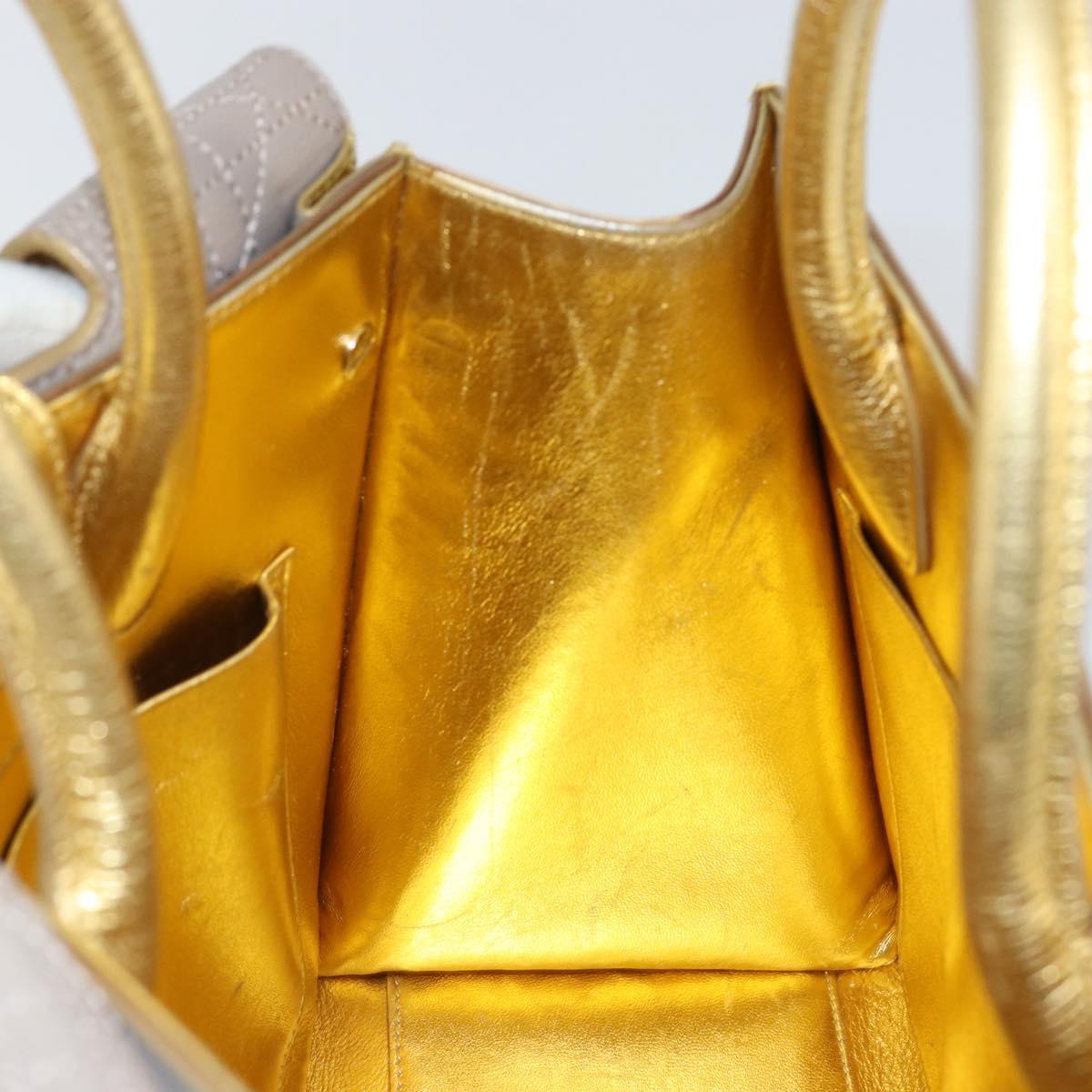 Christian Dior Hand Bag Leather 2way Gold Silver Auth BA7088