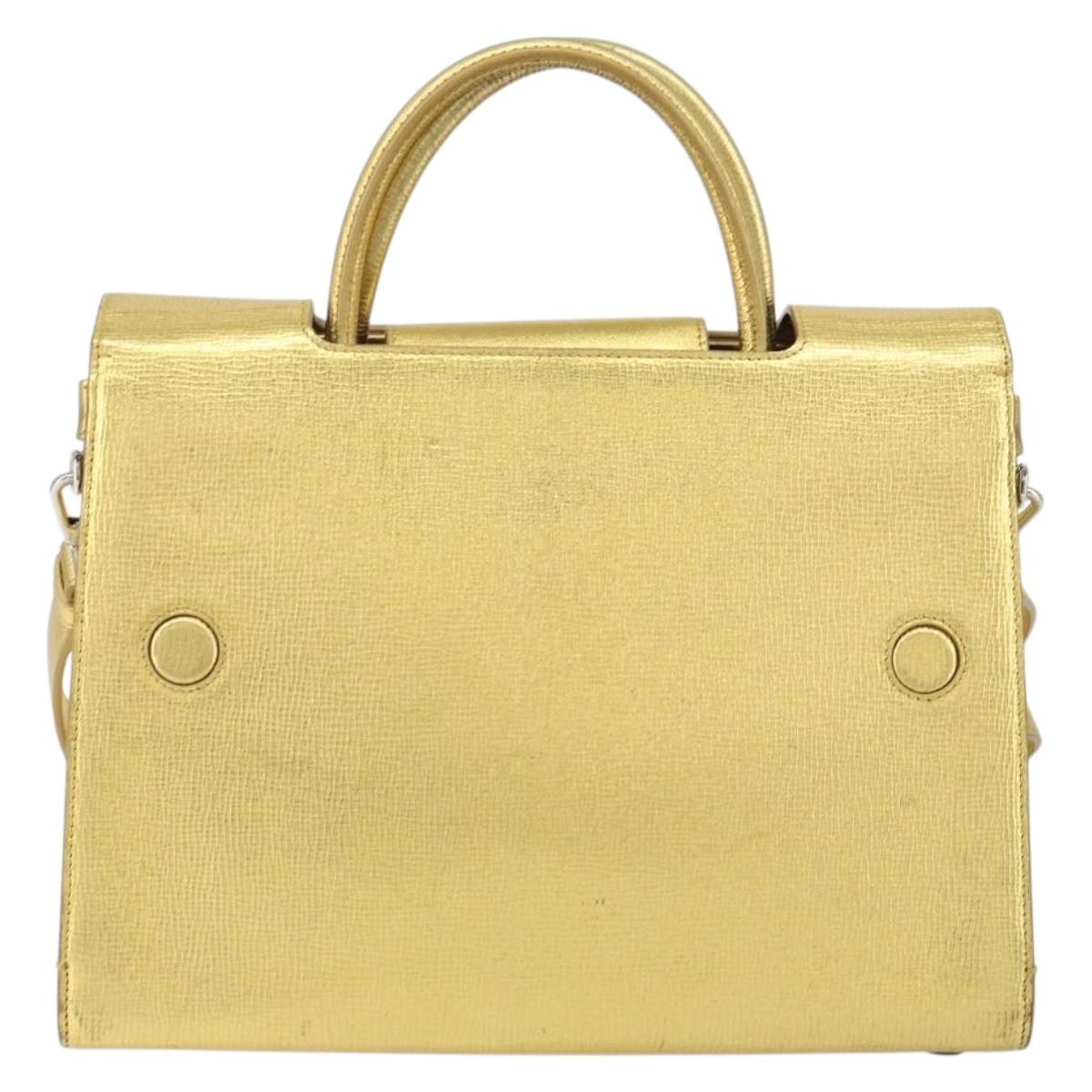 Christian Dior Hand Bag Leather 2way Gold Silver Auth BA7088