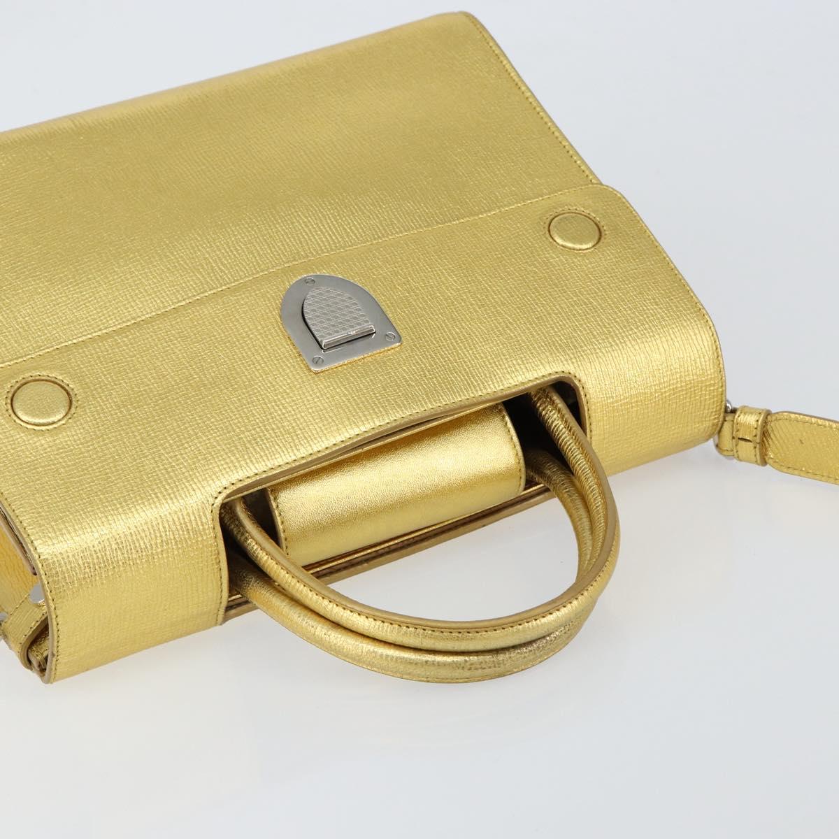 Christian Dior Hand Bag Leather 2way Gold Silver Auth BA7088