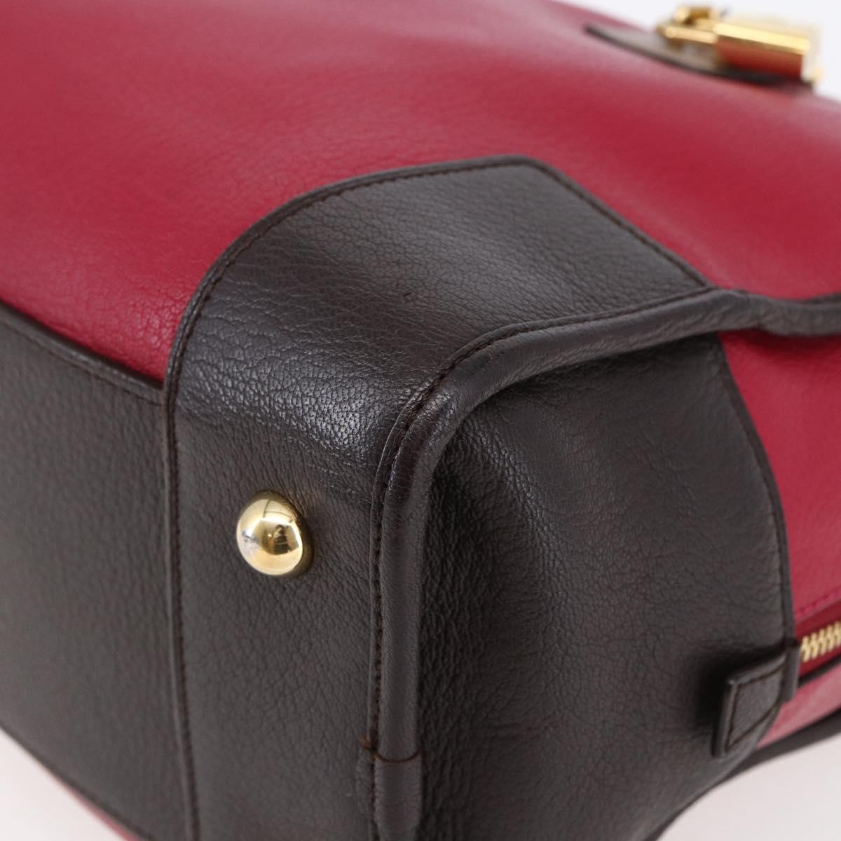 LOEWE Anagram Amazona 36 Hand Bag Leather Red Gold Auth BA7089