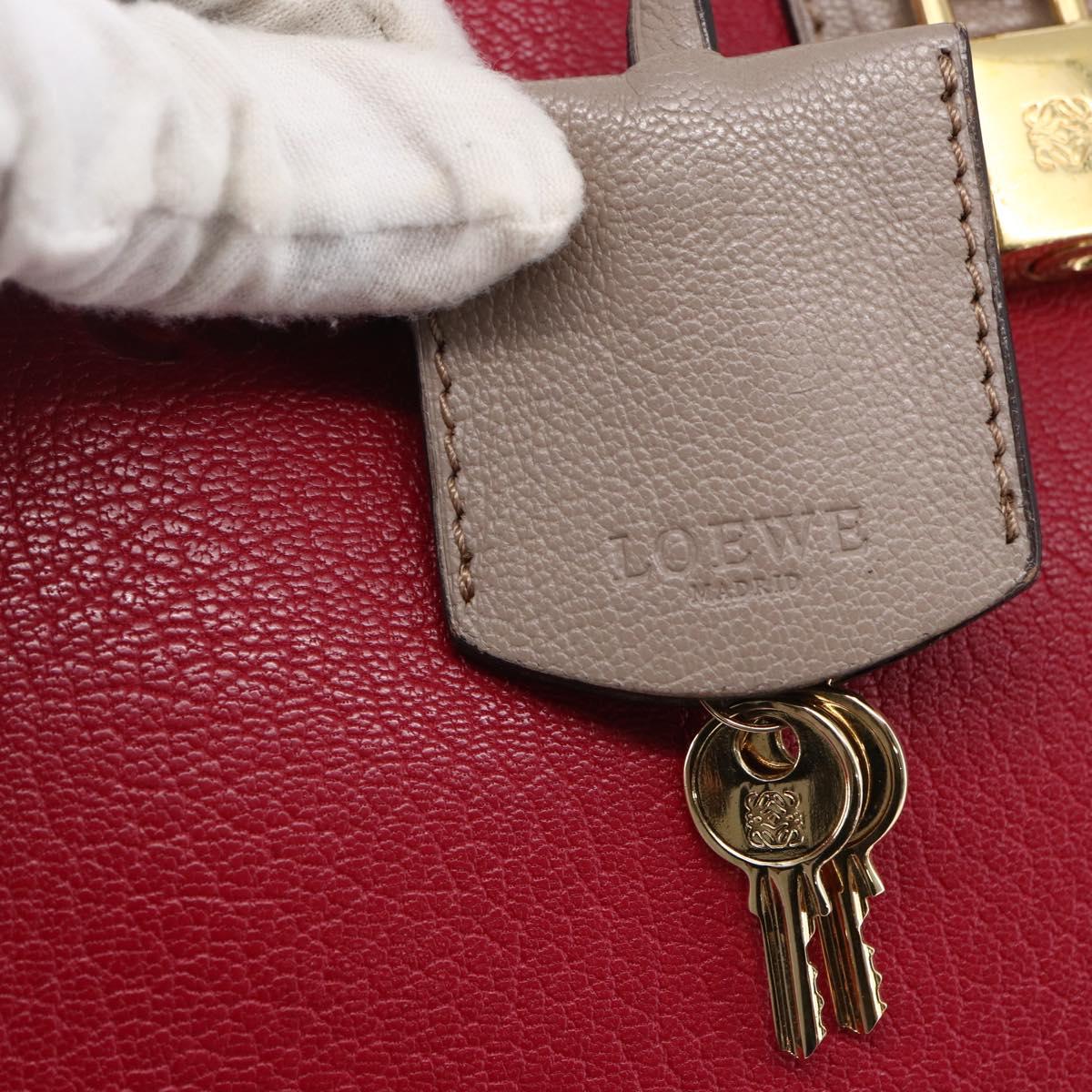 LOEWE Anagram Amazona 36 Hand Bag Leather Red Gold Auth BA7089