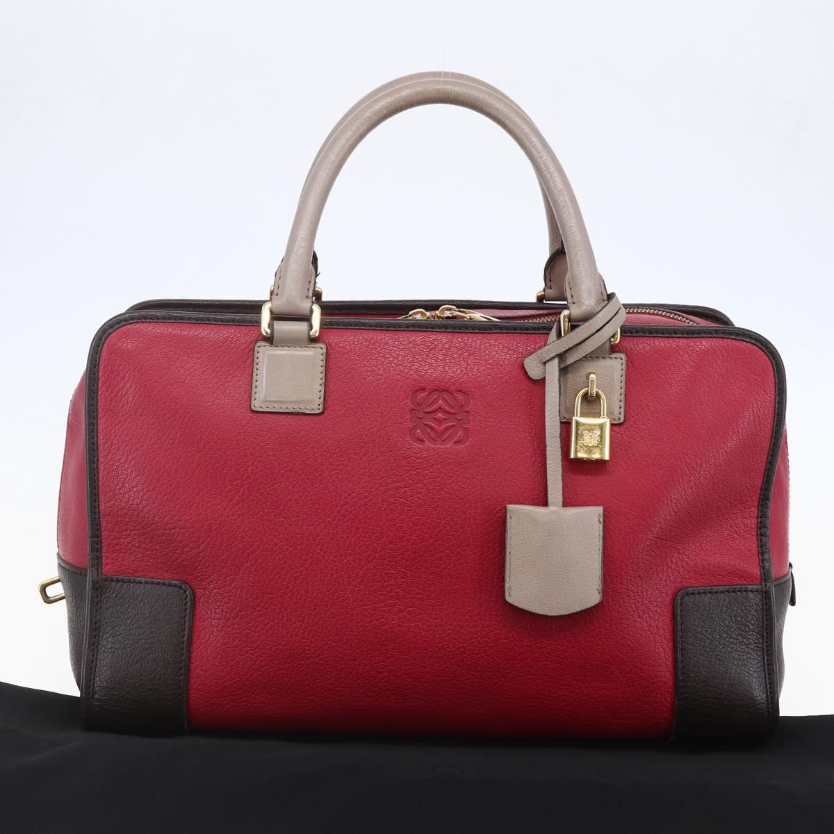 LOEWE Anagram Amazona 36 Hand Bag Leather Red Gold Auth BA7089