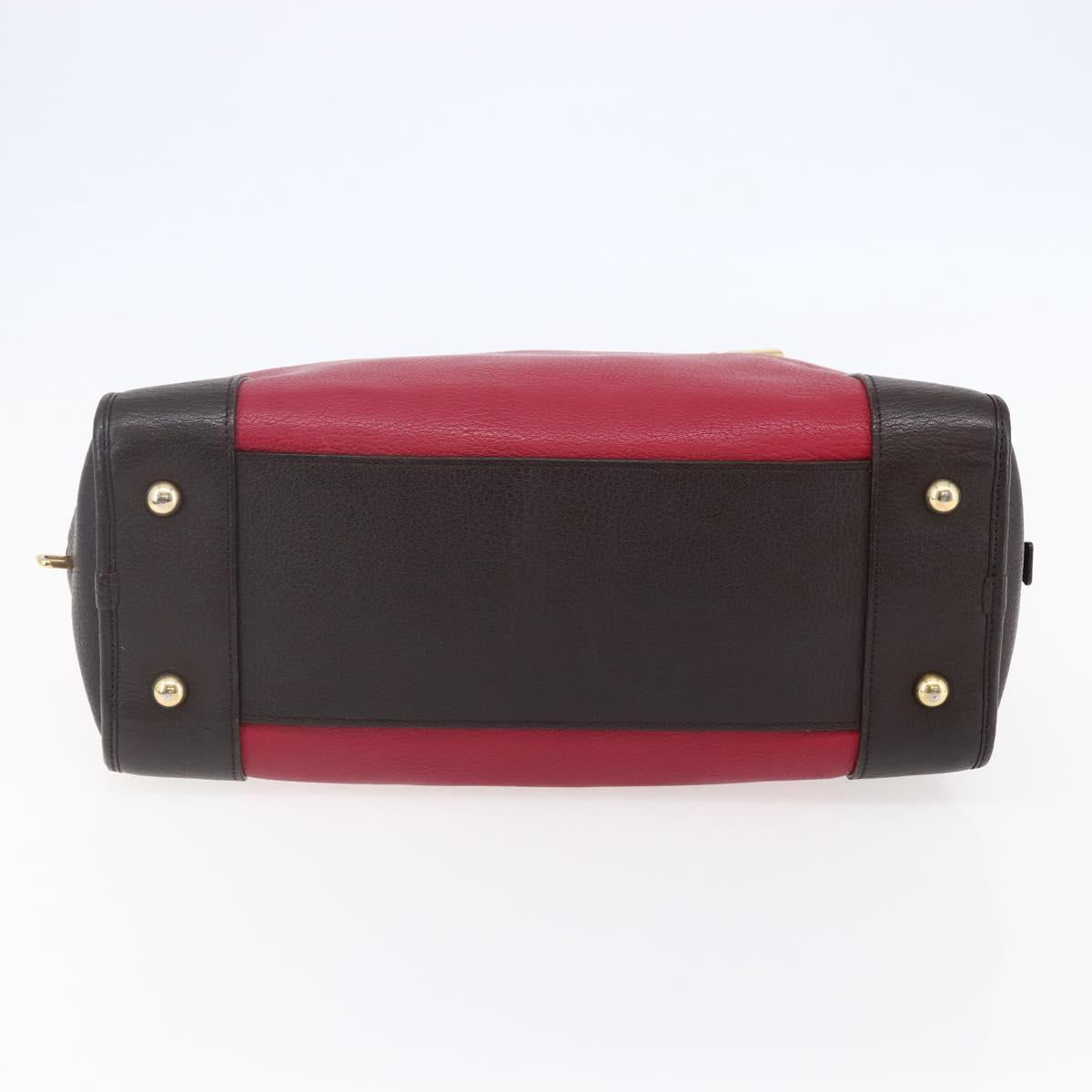 LOEWE Anagram Amazona 36 Hand Bag Leather Red Gold Auth BA7089