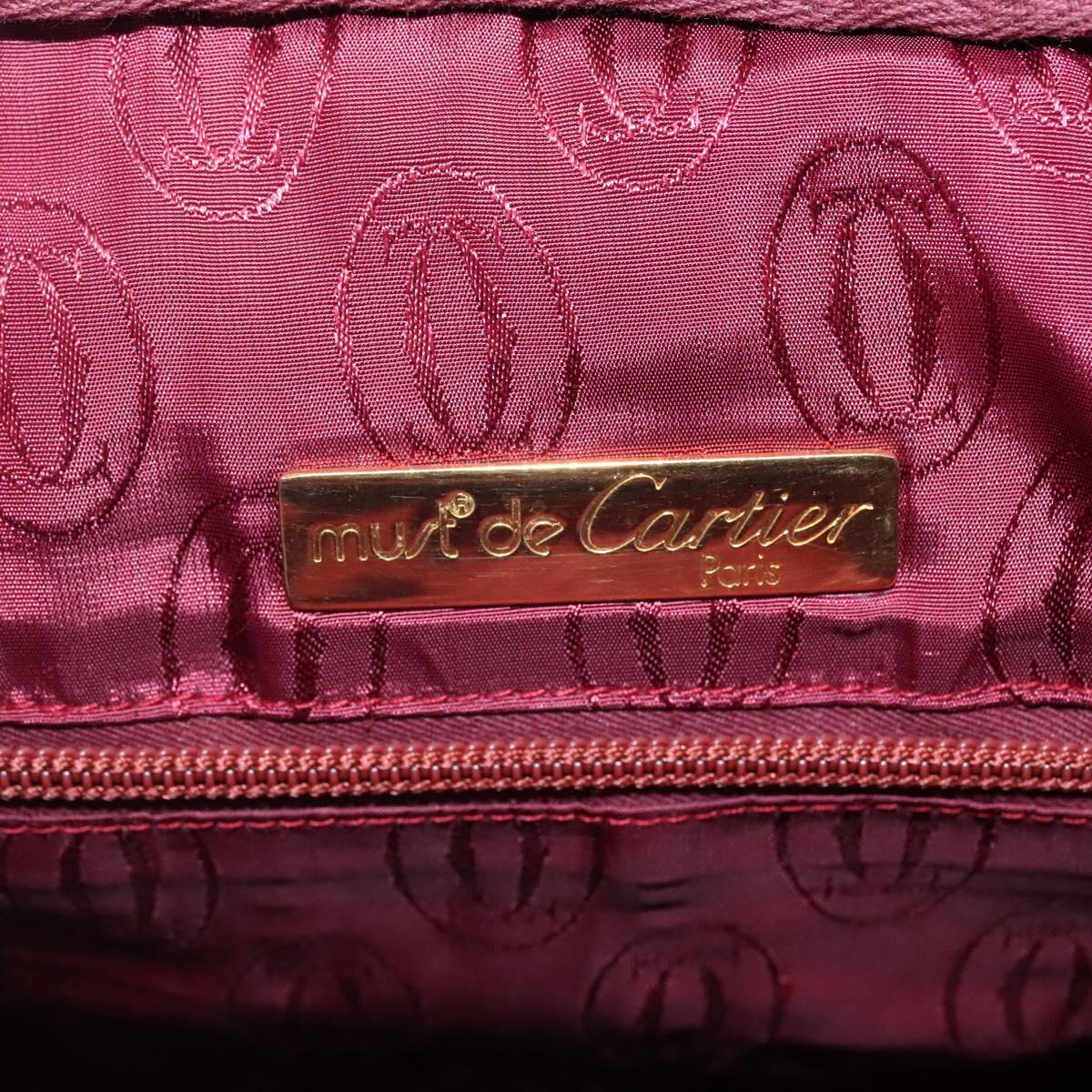 CARTIER Must Line Shoulder Bag Leather Beige Wine Red Auth BA709