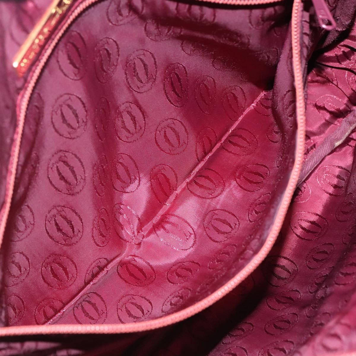 CARTIER Must Line Shoulder Bag Leather Beige Wine Red Auth BA709