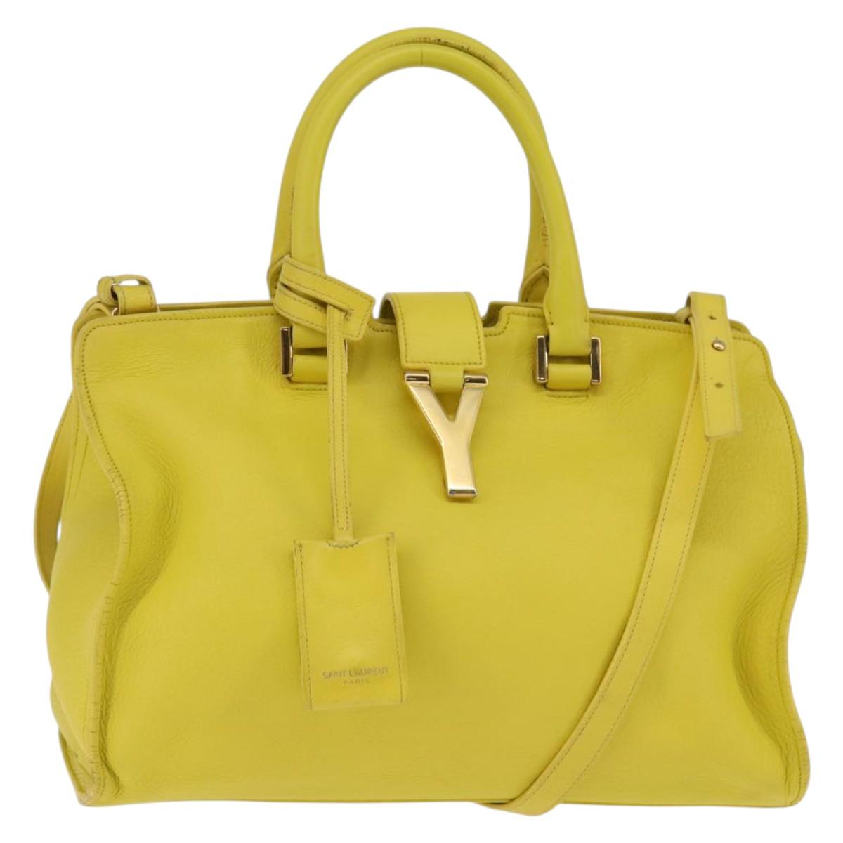 SAINT LAURENT Petit Kabas Hand Bag Leather 2way Yellow Gold Auth BA7092