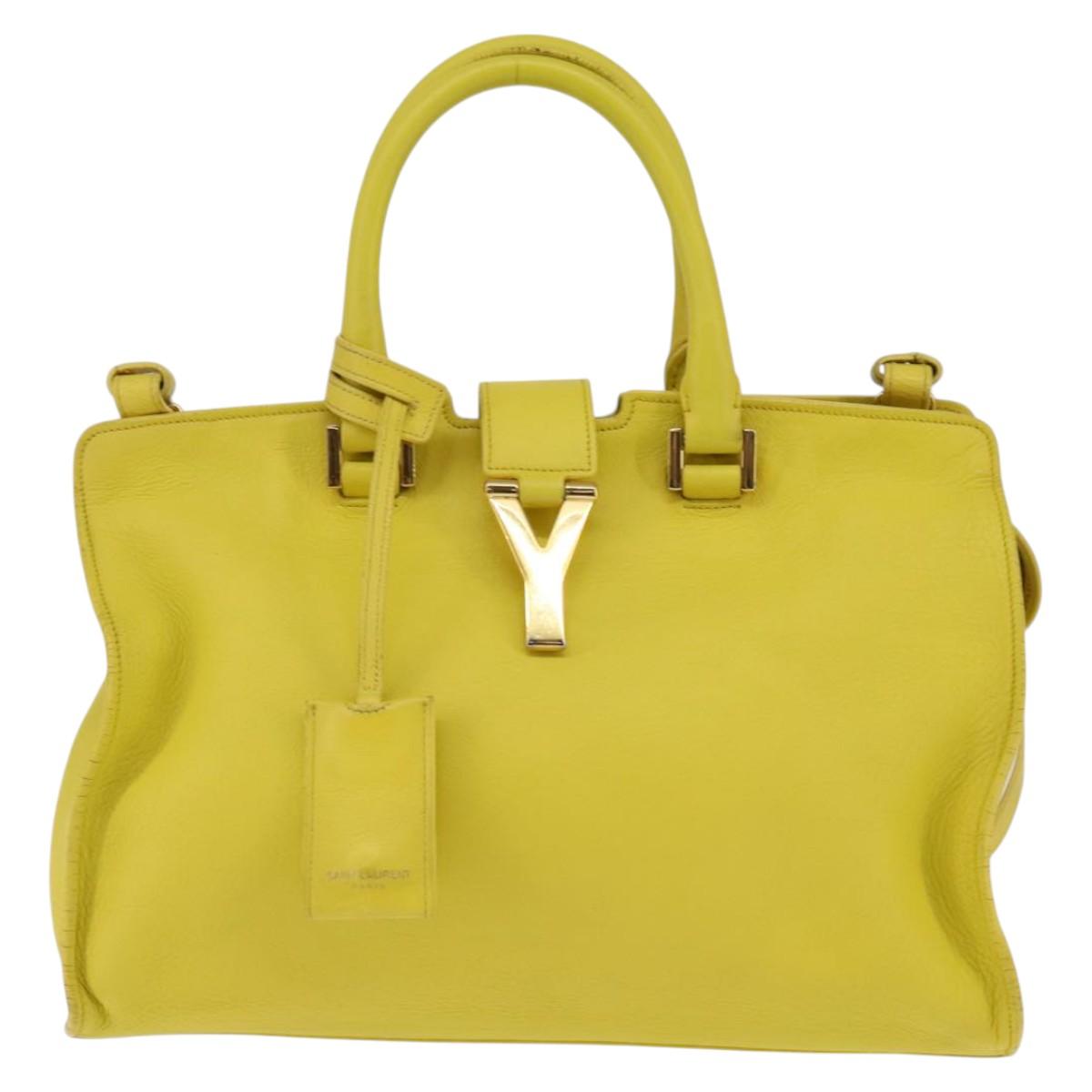 SAINT LAURENT Petit Kabas Hand Bag Leather 2way Yellow Gold Auth BA7092