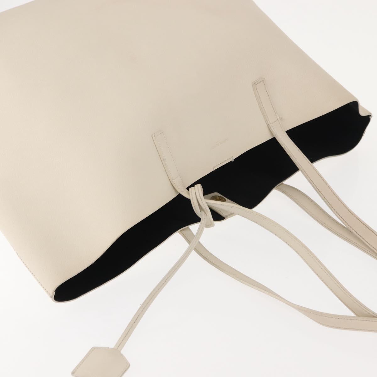 SAINT LAURENT Tote Bag Leather White Gold Auth BA7093