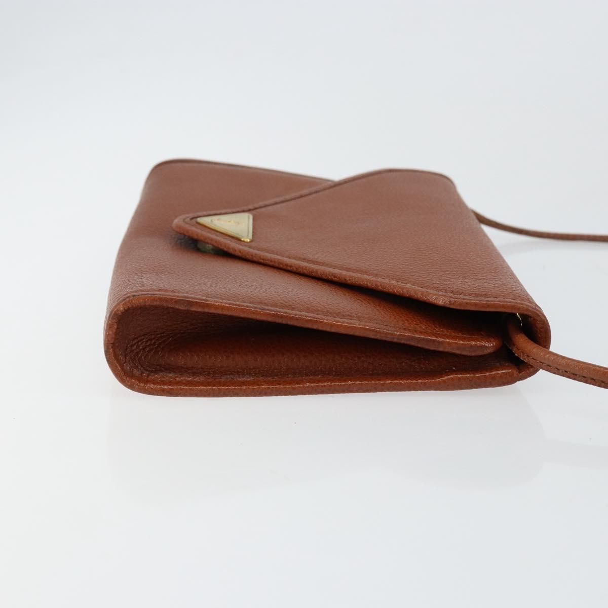 SAINT LAURENT Shoulder Bag Leather Brown Gold Auth BA7094