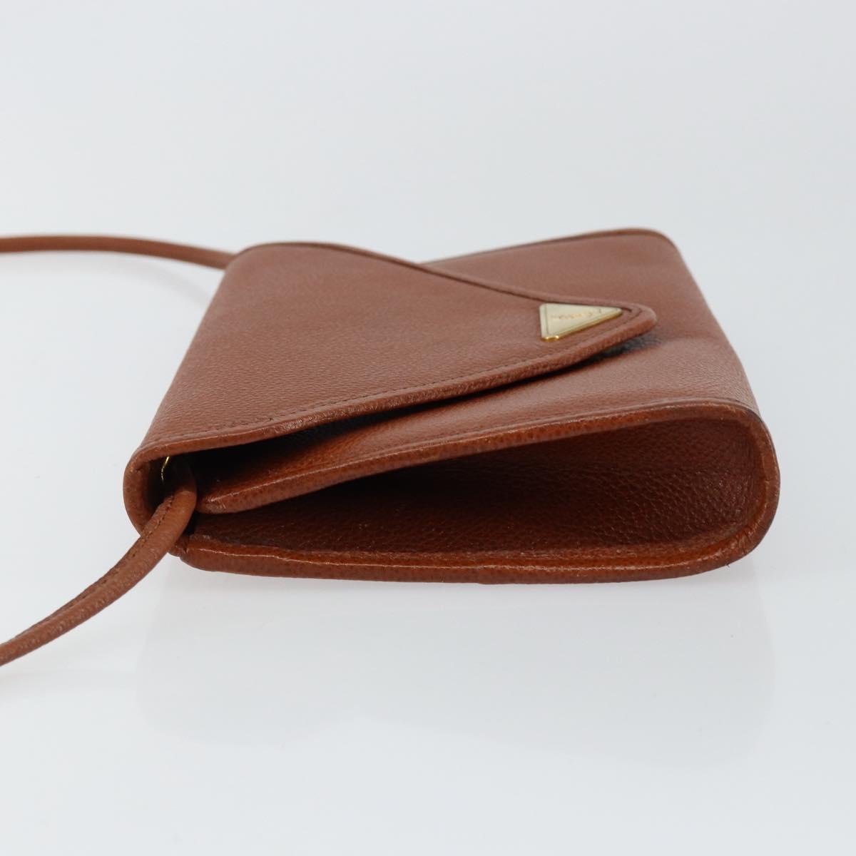 SAINT LAURENT Shoulder Bag Leather Brown Gold Auth BA7094