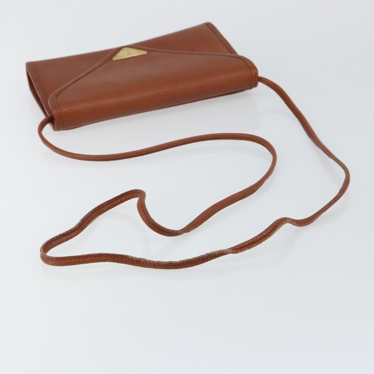 SAINT LAURENT Shoulder Bag Leather Brown Gold Auth BA7094