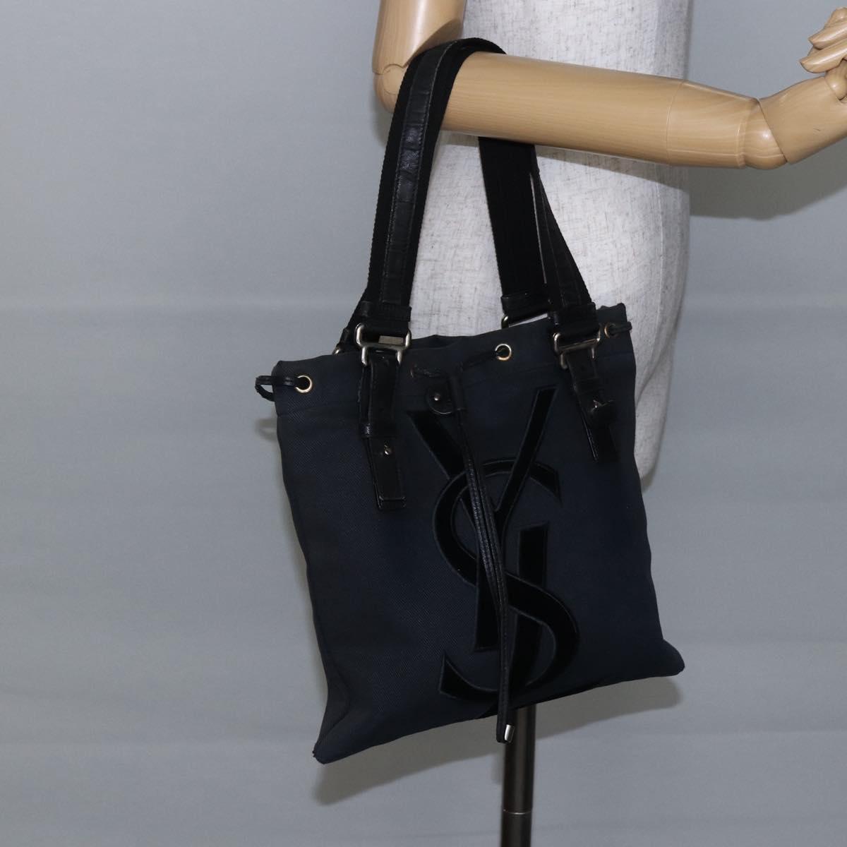 SAINT LAURENT Kahala Tote Bag Canvas Black Silver 123435 Auth BA7095